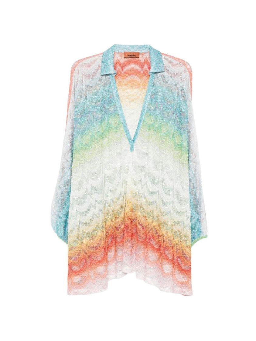 Missoni Gradient V-Neck Long-Sleeved Shirt With Textured Knit