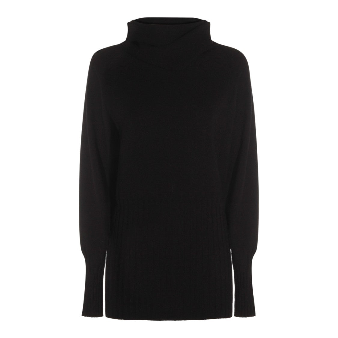 Malo High Turtleneck Black Sweater With Ribbed Details