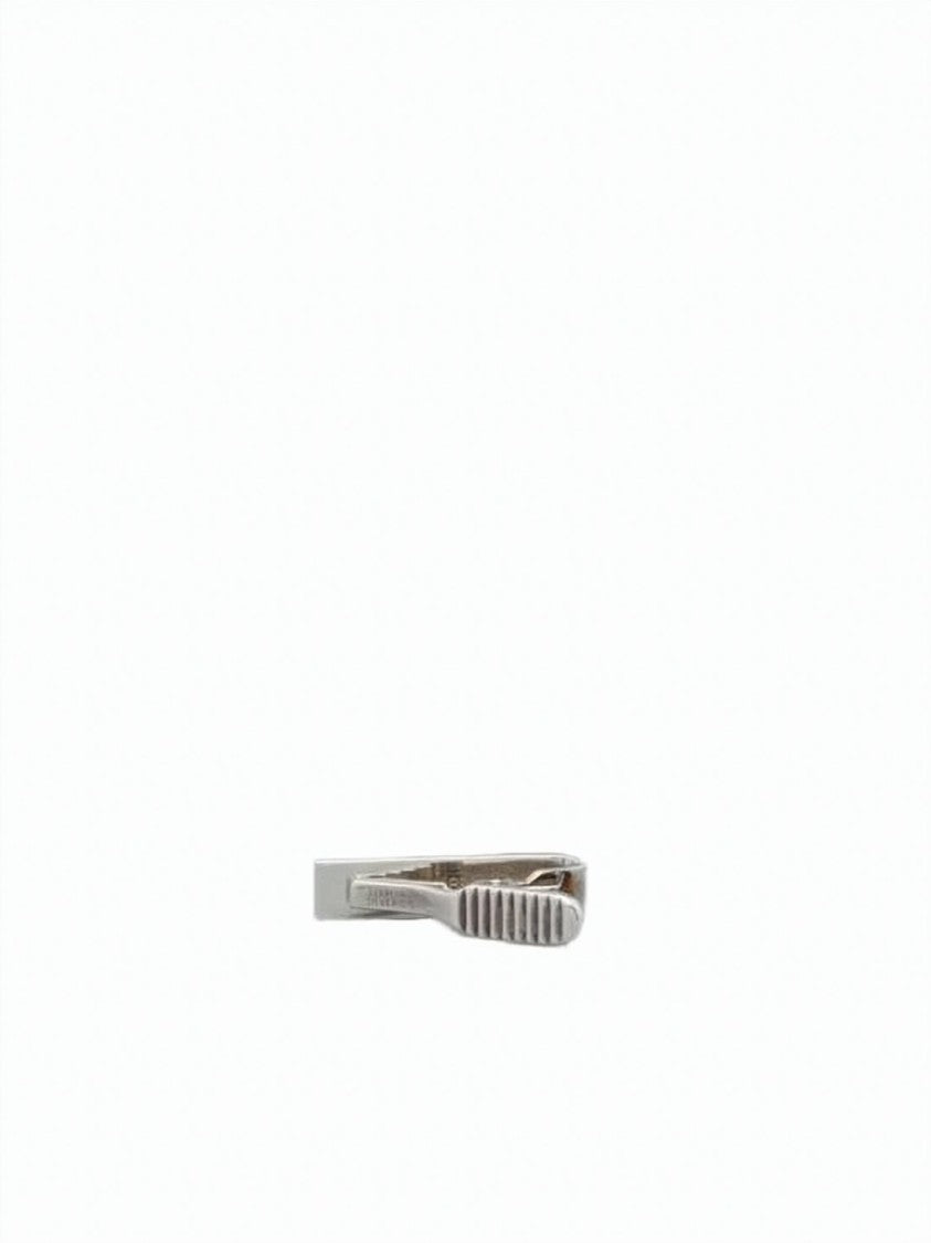 Thom Browne Polished Silver Tie Clip With Tri-Color Stripes And Minimalist Design