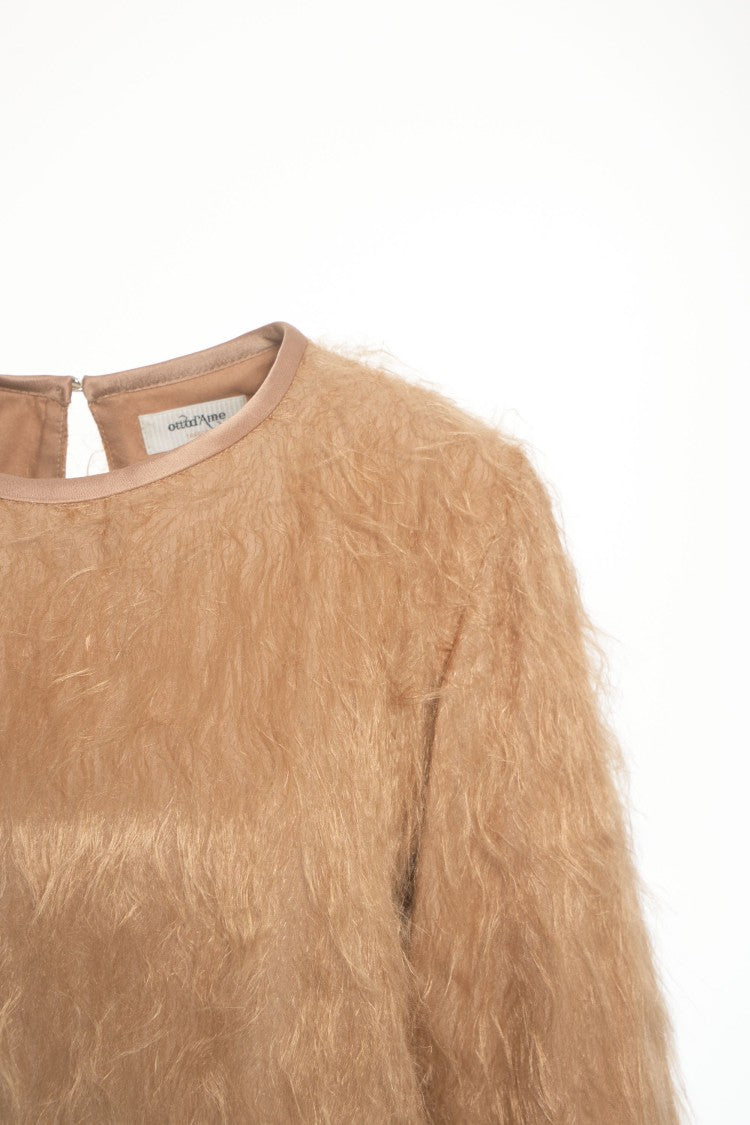 Ottod'ame Fringed Textured Top With Classic Round Neck And Three-Quarter Sleeves