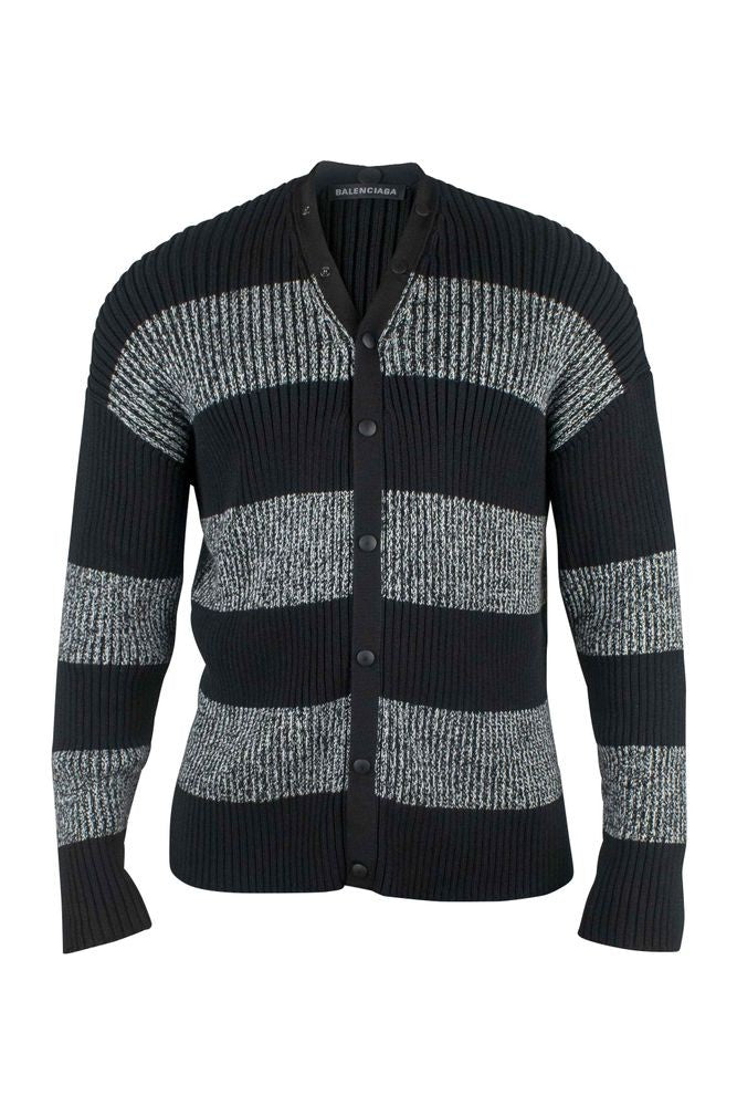 Balenciaga Ribbed Black And Grey Cardigan