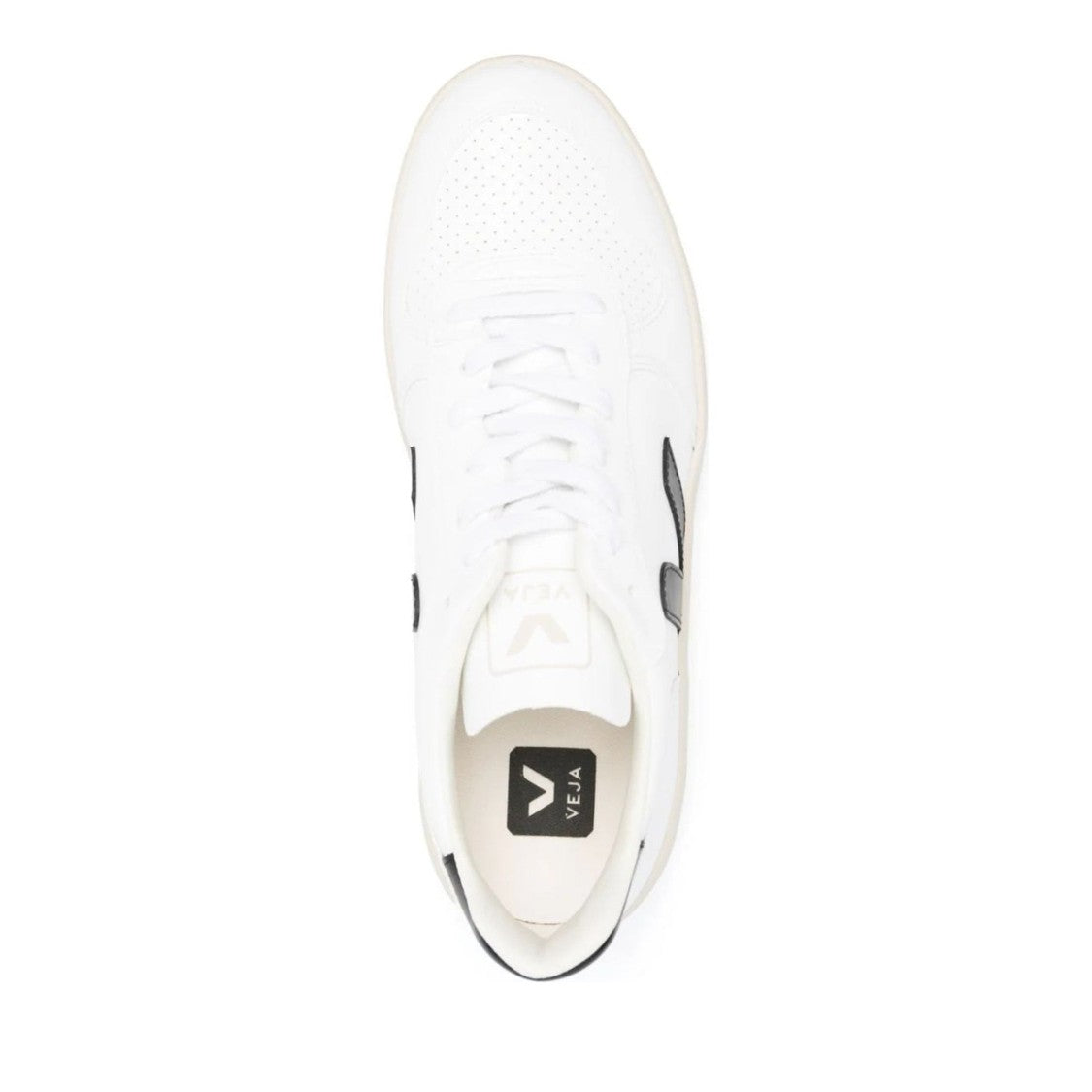 Veja V-10 White Contrasting Logo Perforated Leather Sneakers