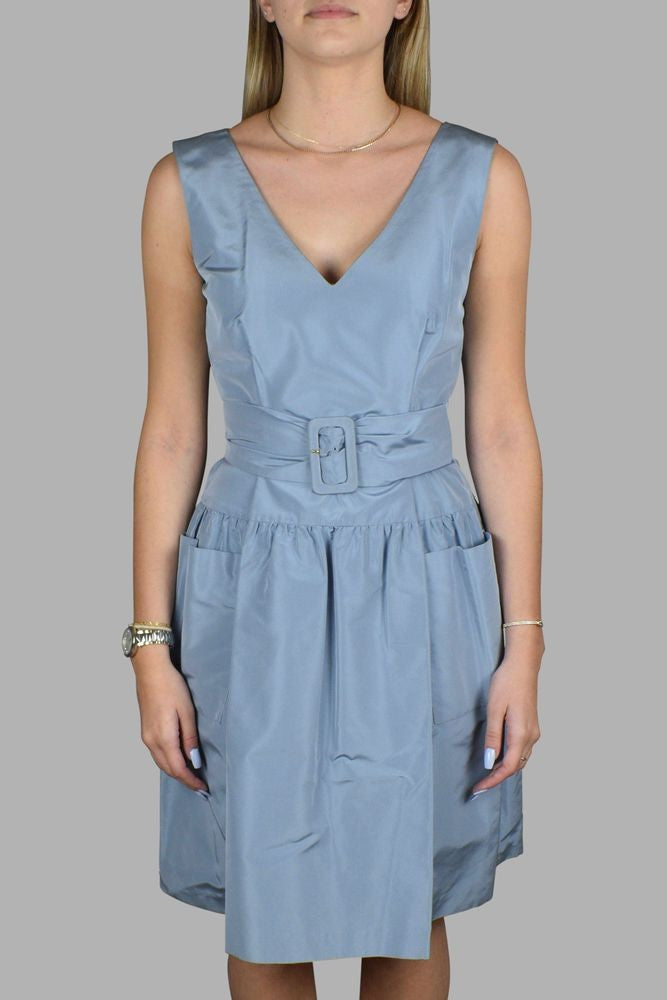 Prada V-Neck Mini Dress With Adjustable Belt