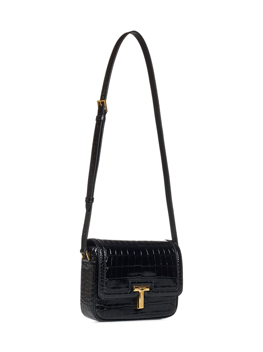 Tom Ford Black Crocodile-Print Leather  Small Shoulder Bag