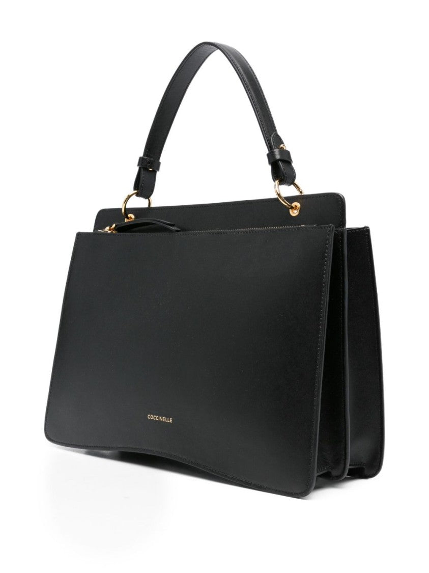 Coccinelle C-Me Handbag In Black Leather With Gold-Tone Clasp