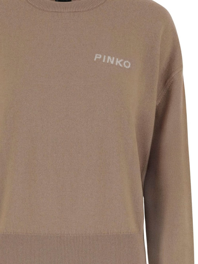 Pinko Cropped Wool-Cashmere Blend Sweater With Bird Motif