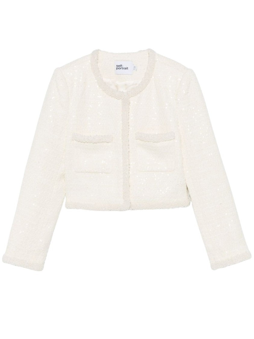 Self-Portrait Bouclé Faux-Pearl-Trim Jacket