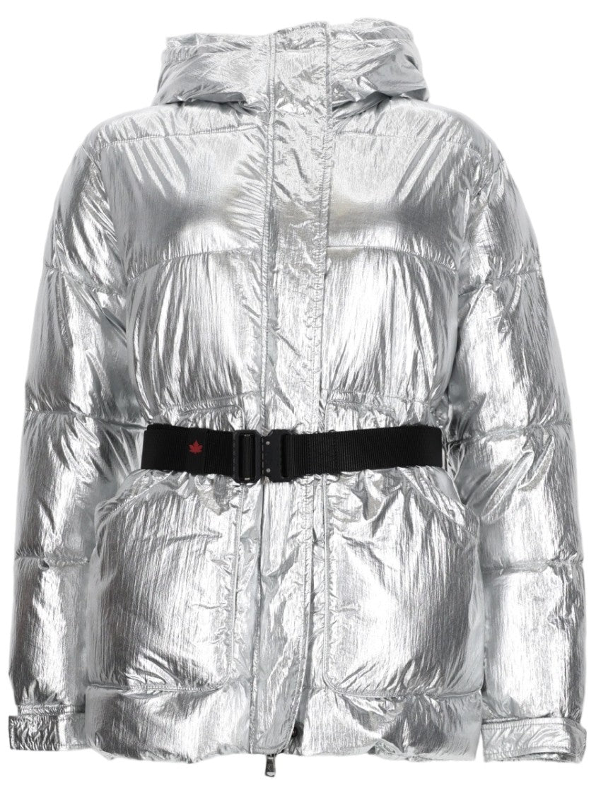 Canadian Classics Shiny Metallic Silver Puffer Jacket With Adjustable Waist