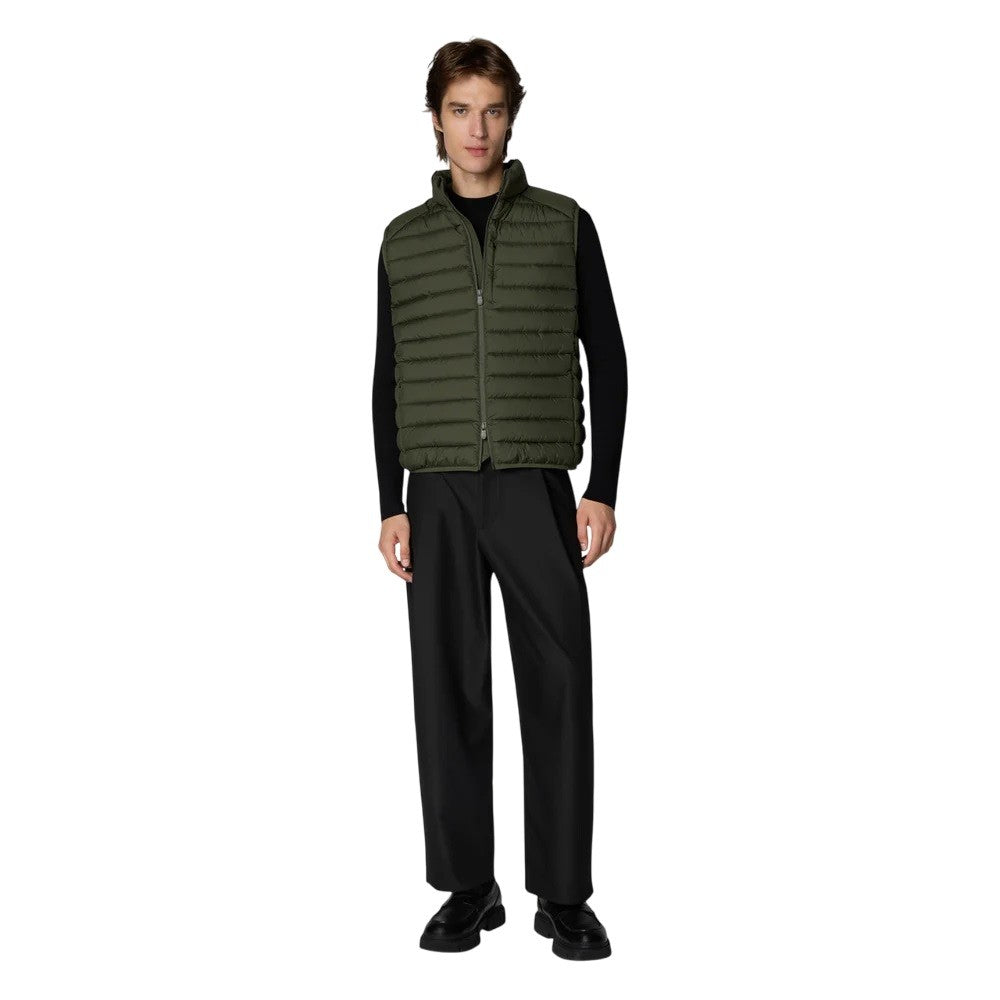 Save The Duck Quilted Green Vest With Stand-Up Collar And Layering Flexibility