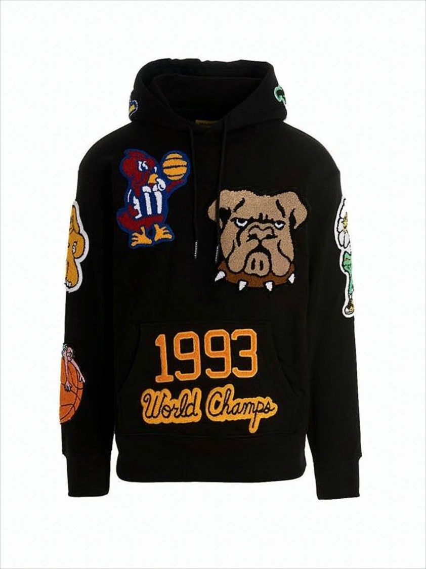 Market Relaxed-Fit Black Hoodie With Embroidered Patches