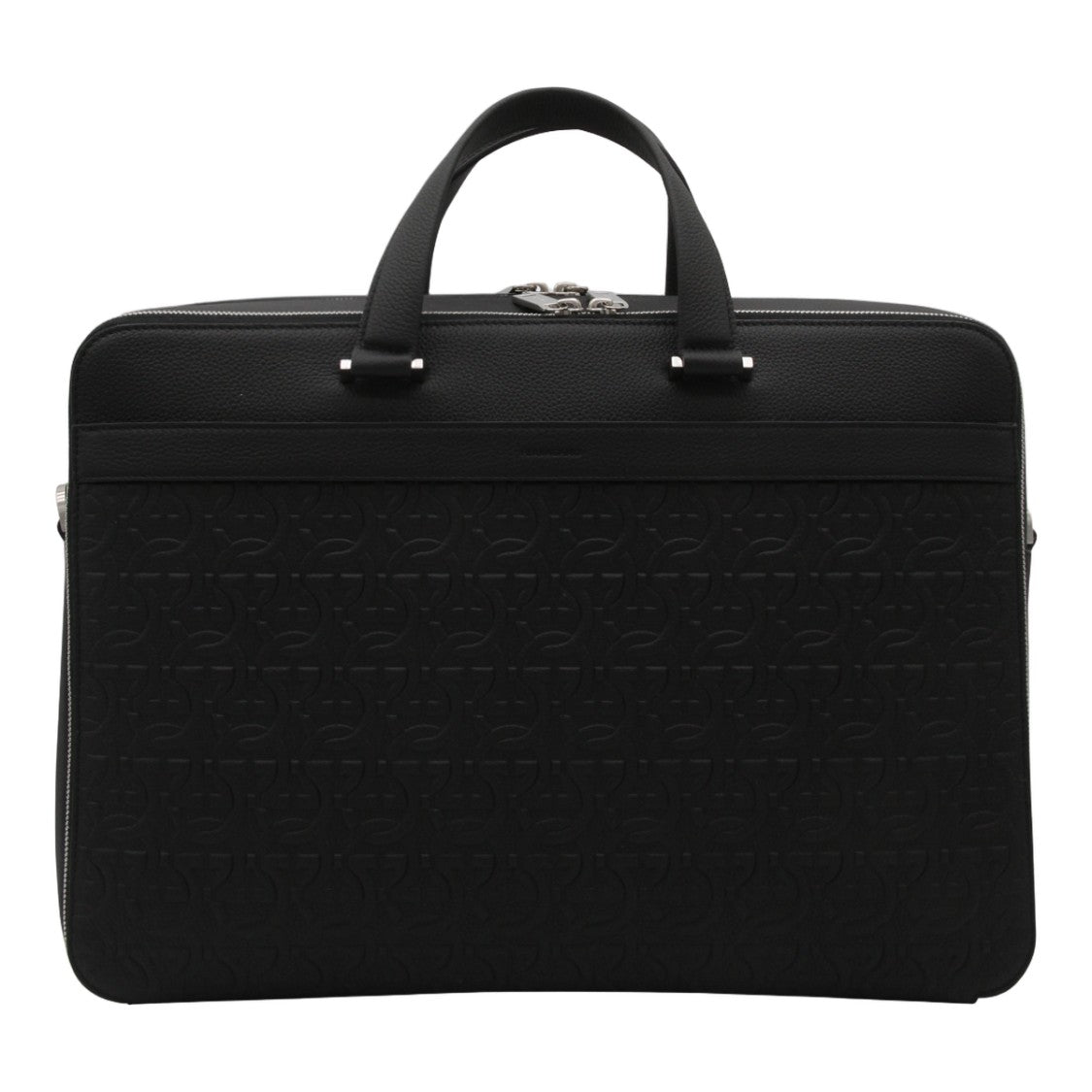 Ferragamo Black Briefcase-Style Bag With Subtle Embossed Pattern