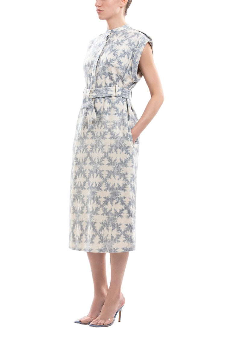 Saiid Kobeisy Structured Midi Linen Dress With Detachable Belt And Buttoning Tab