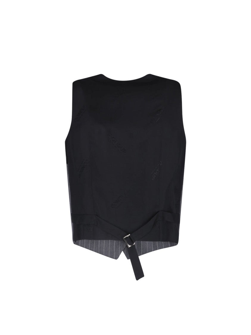 Dondup Grey Gessato Wool Pinstripe Vest