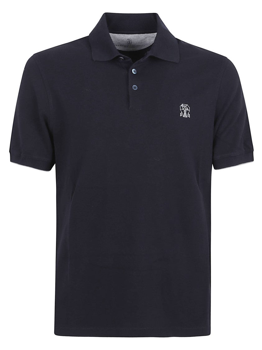 Brunello Cucinelli Dusty Blue Cotton Polo Shirt