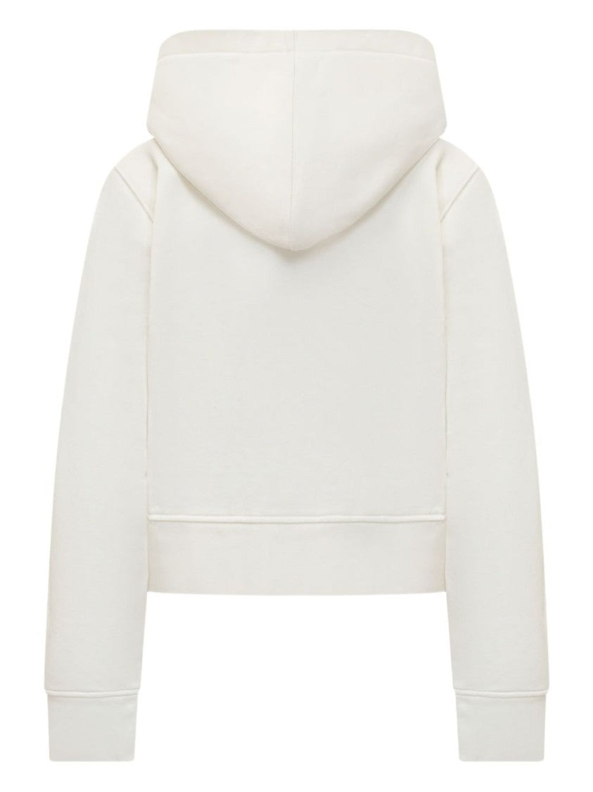 Palm Angels Cropped White Cotton Hoodie