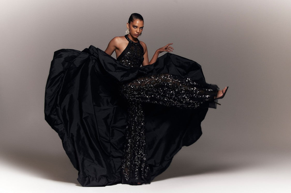 Saiid Kobeisy Tulle Beaded Jumpsuit With Halter Neckline