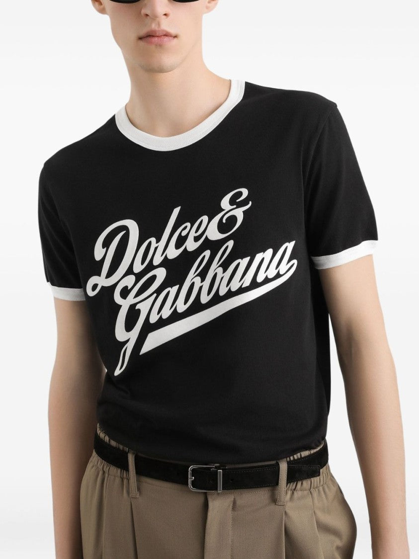 Dolce & Gabbana Short-Sleeve Black T-Shirt With White Logo