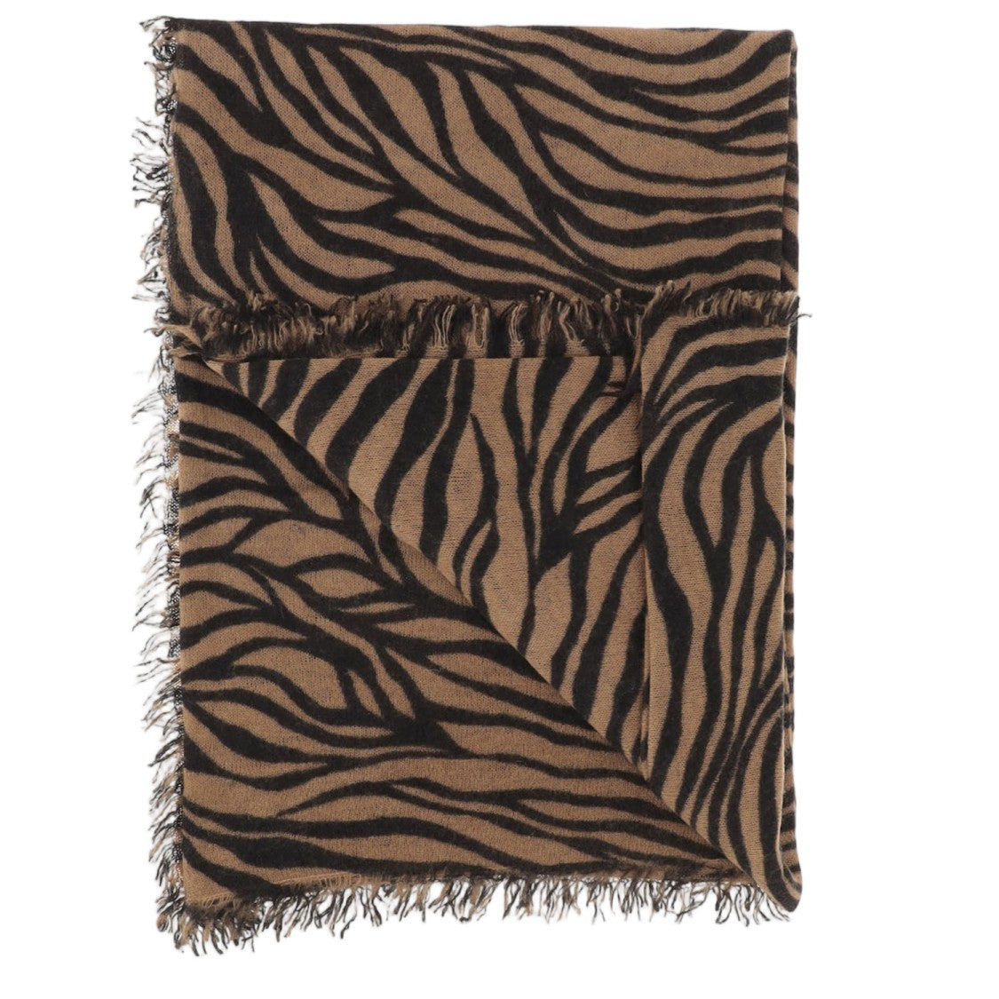 Faliero Sarti Fringed Cashmere Scarf With All-Over Animal Print