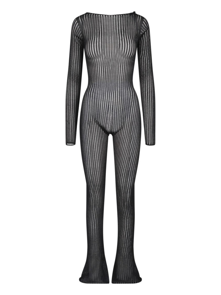 Dondup Black Viscose Knit Ribbed Jumpsuit