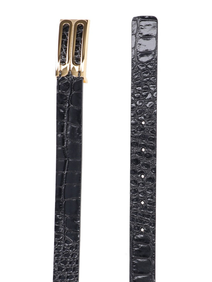 Victoria Beckham Black Jumbo Frame Crocodile-Embossed Leather Belt