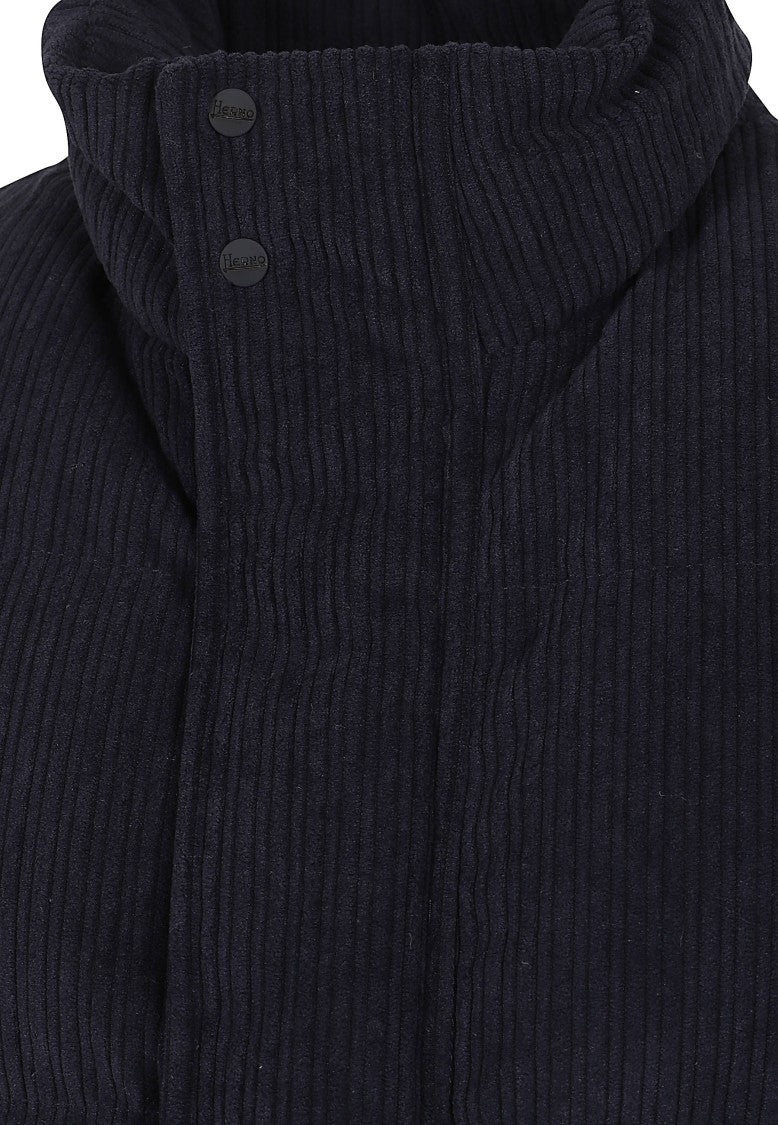Herno Wide-Wale Corduroy Vest With High Collar And Padded Design
