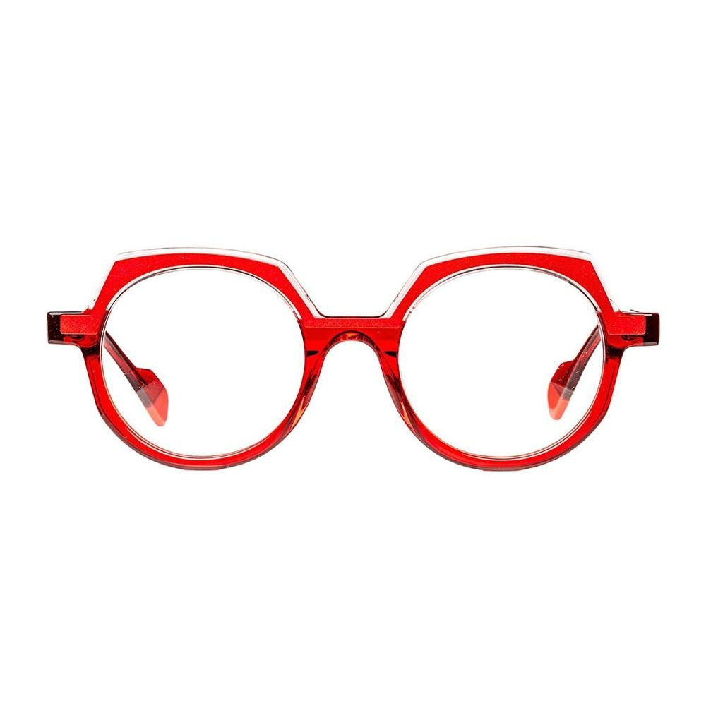 Matttew Octa 1735 Red Crystal Bold Octagonal-Round Sunglasses In Transparent Red Acetate