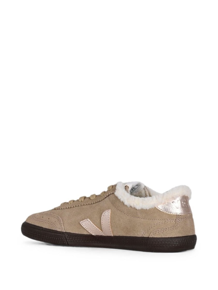 Veja Brown Low-Top Suede Shearling Sneakers
