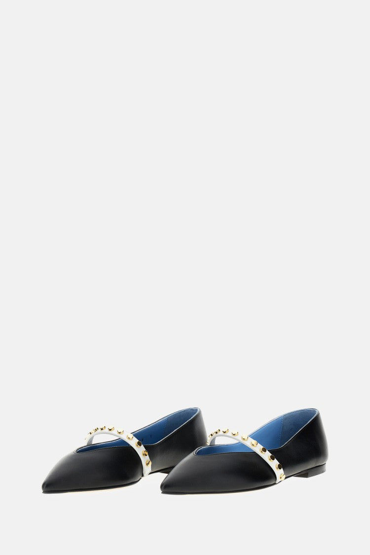Alexander Mcqueen Pointed Toe Flats With Gold Studded Strap