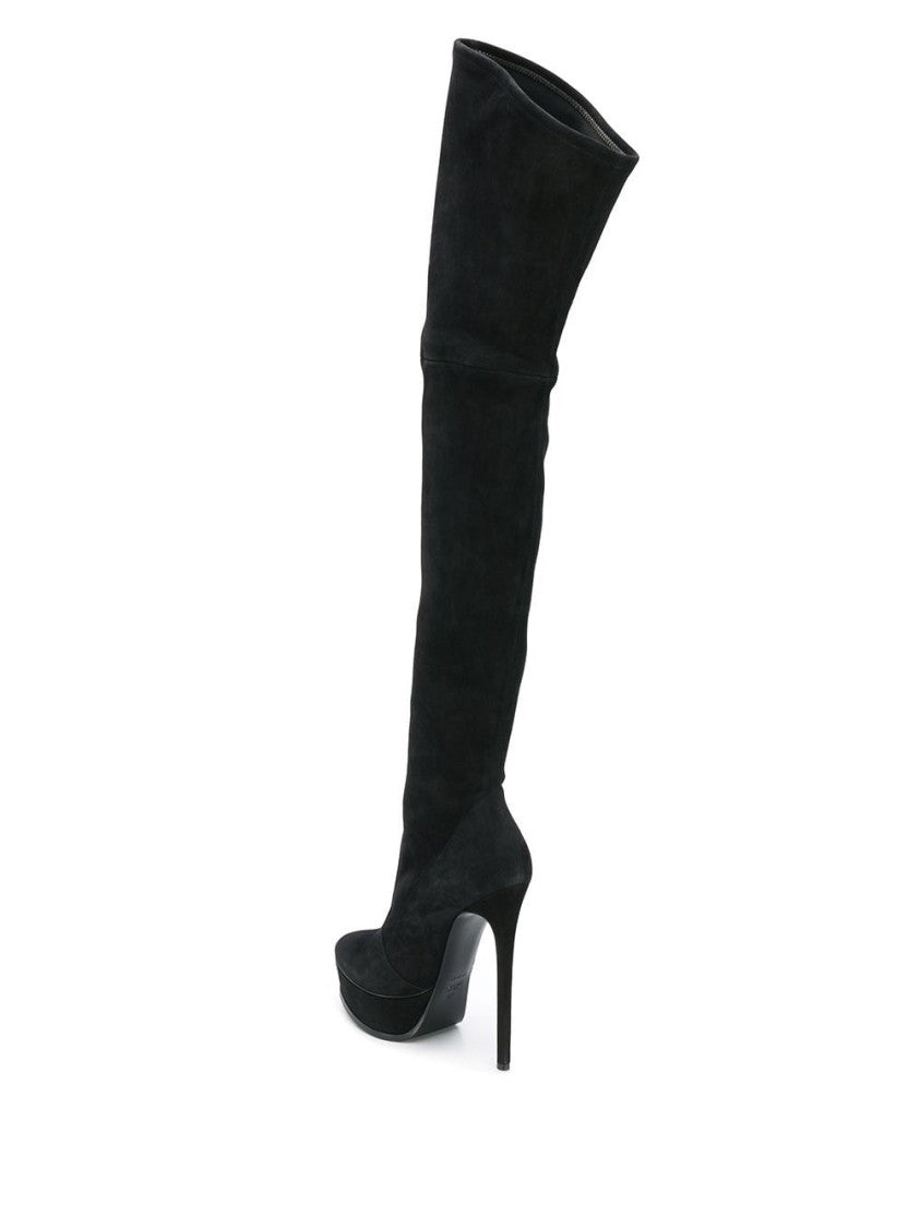 Casadei Closed Toe High Heeled Black Suede Boots