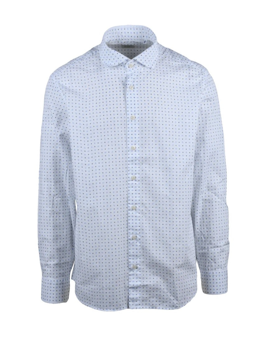 Mariano Napoli White/Sky Blue Striped Cotton Shirt