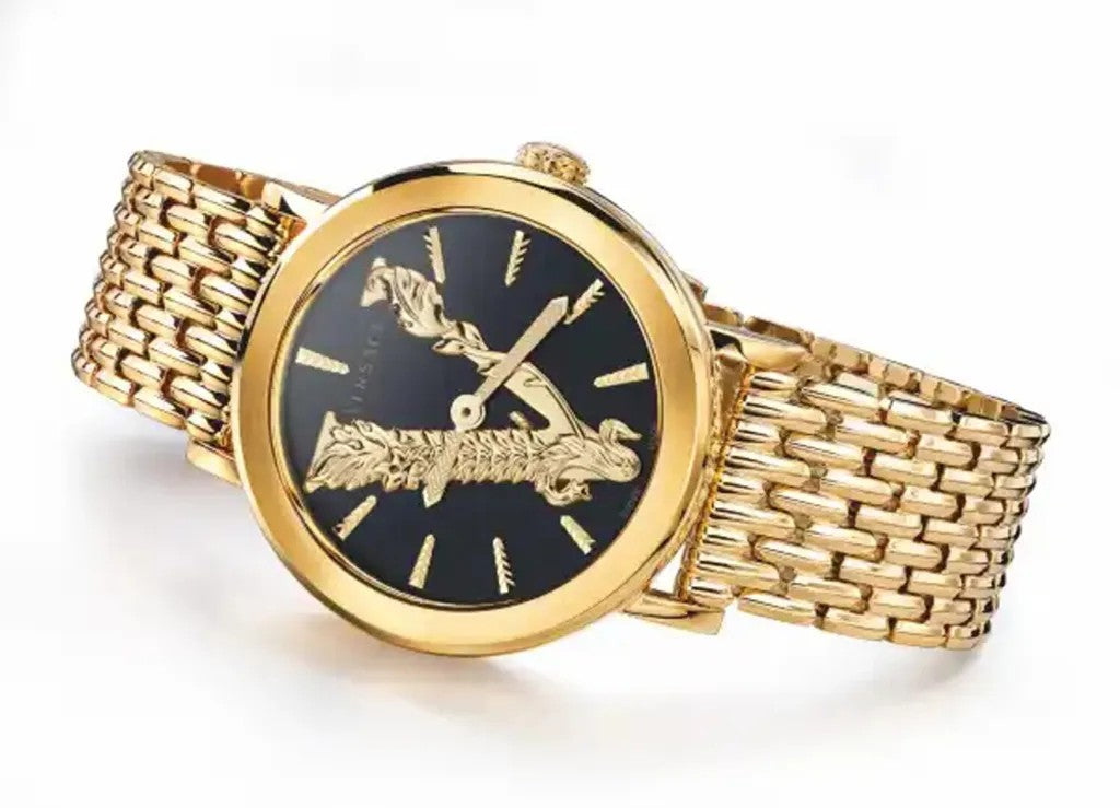 Versace Gold-Tone Steel Bracelet Watch With Baroque V Motif