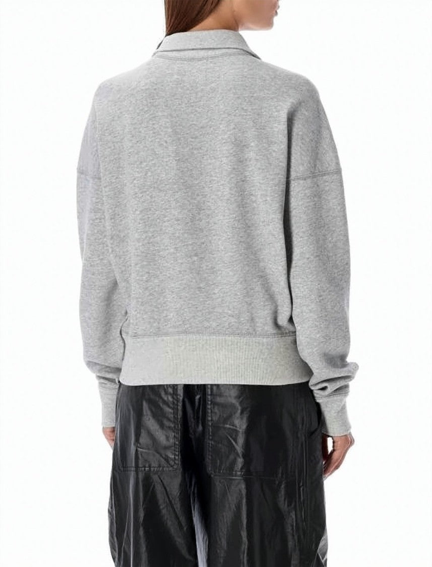 Isabel Marant Heathered Grey Half-Zip Sweatshirt With Stand Collar