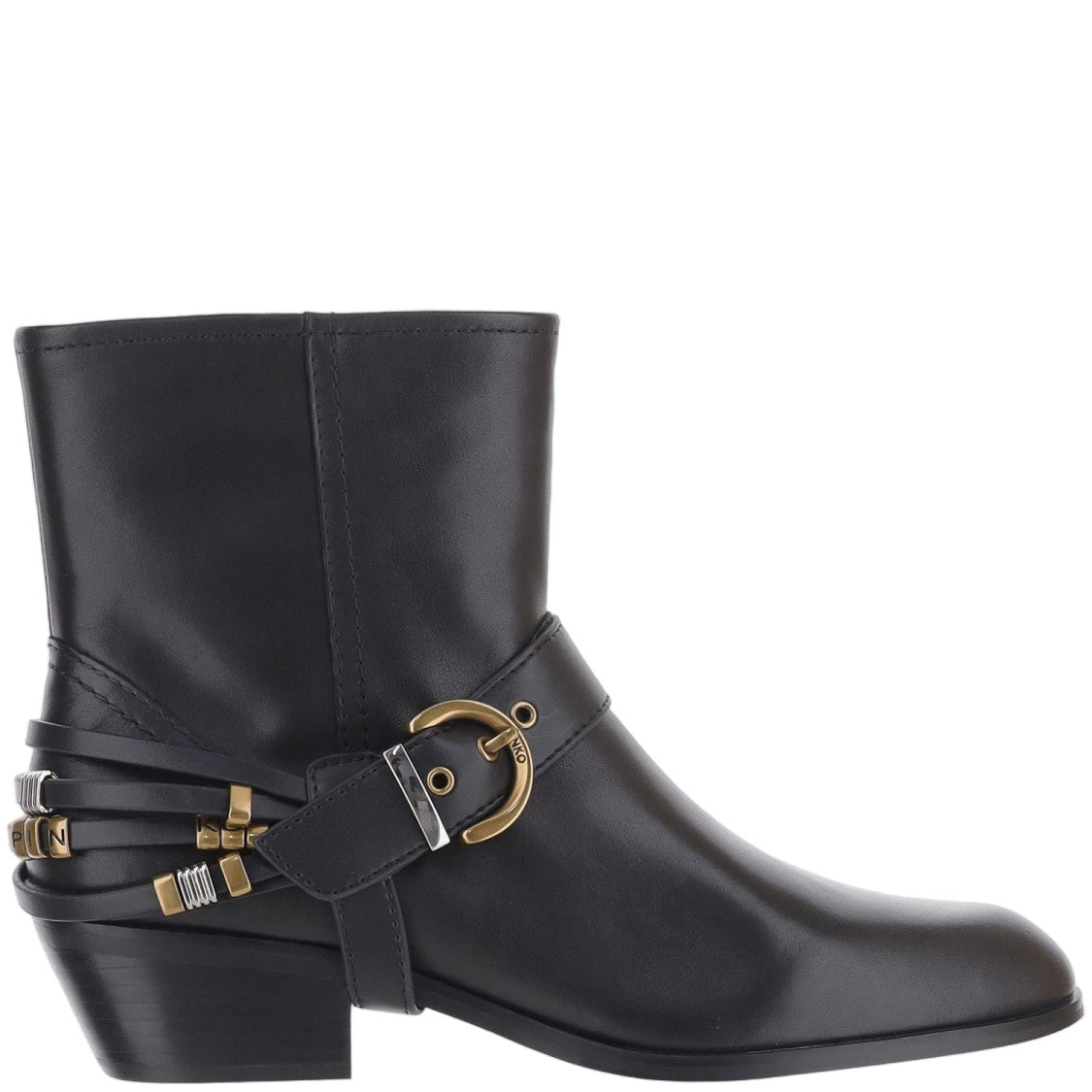 Pinko Black Metallic Buckle Ankle Boots