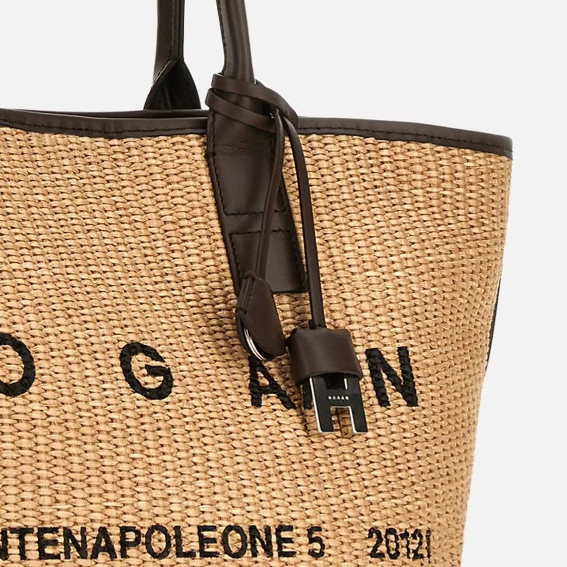 Hogan Beige Address Shopping Piccola Raffia Shopping Bag