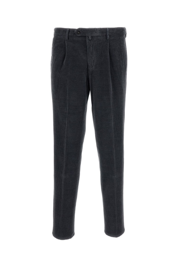 Briglia 1949 Grey Ribbed Cotton-Tencel Straight-Leg Pants