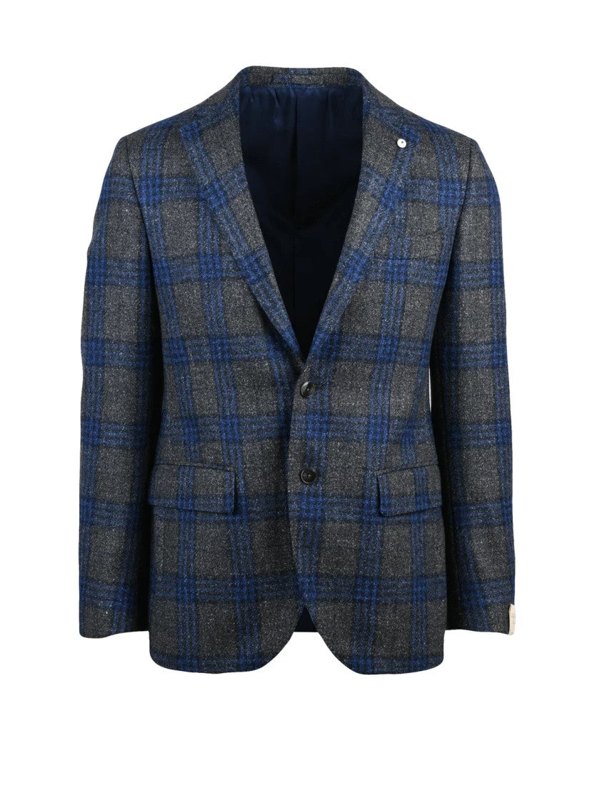 L.B.M. 1911 Textured Wool Silk Linen Blend Jacket With Checkered Pattern