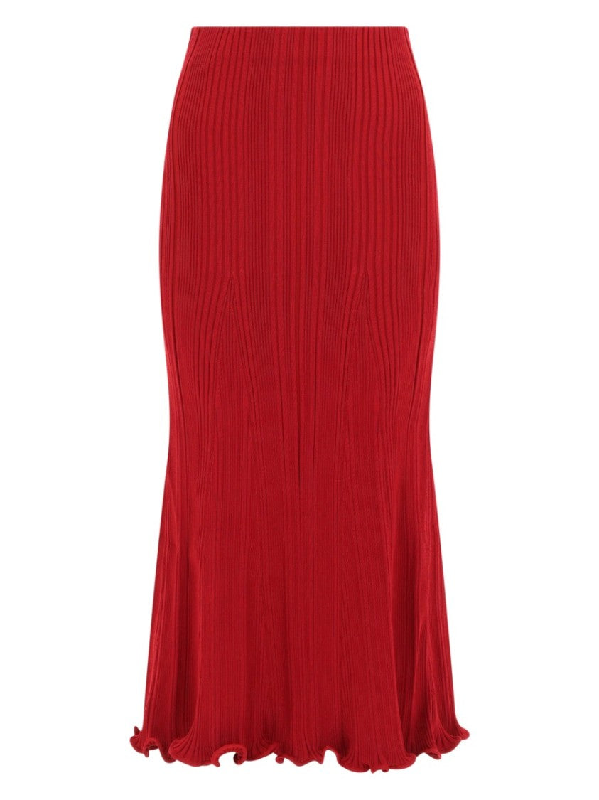 Self-Portrait Viscose-Blend Ribbed Ruffled Midi Skirt