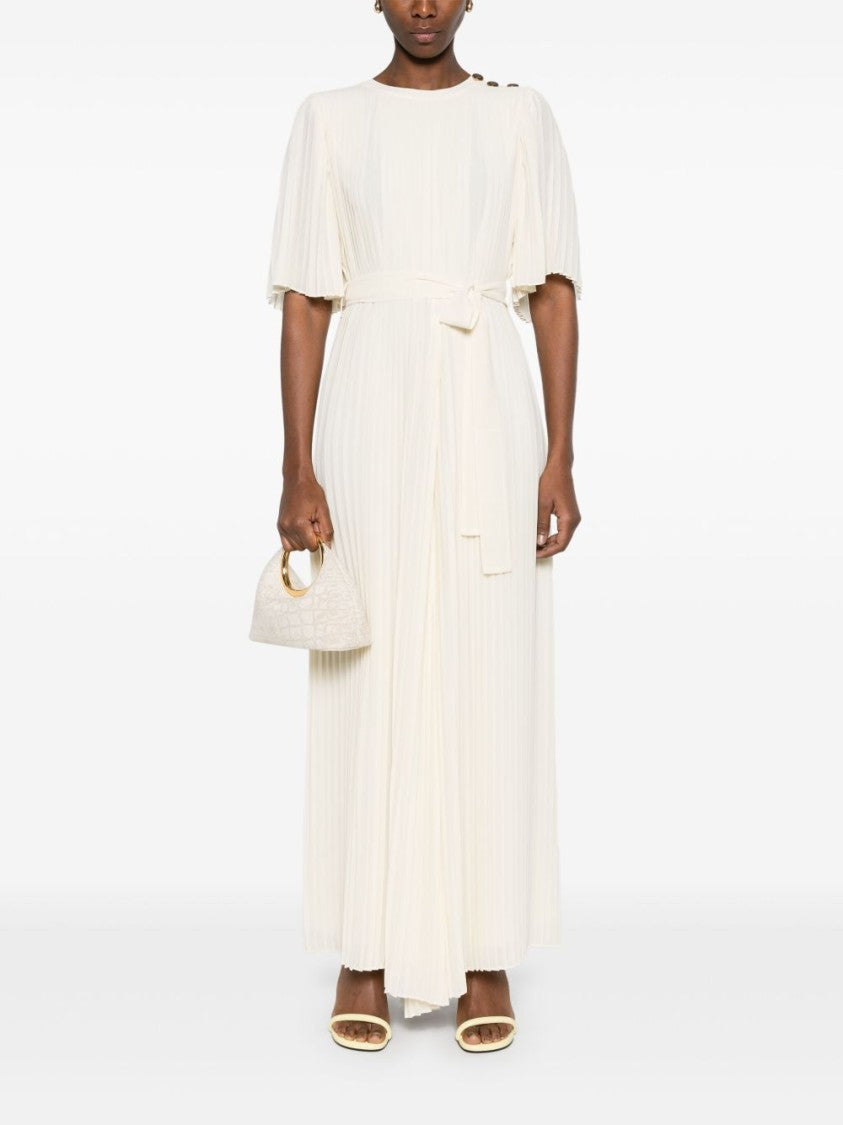 Twin-Set Fully Pleated Light Beige Maxi Dress
