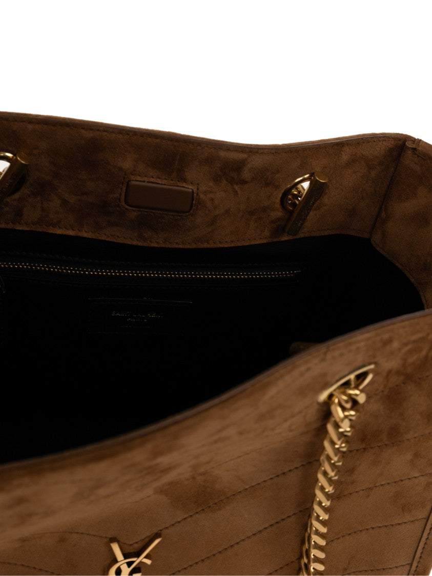Saint Laurent Niki S Chevron Quilted Gold-Accent Suede Handbag