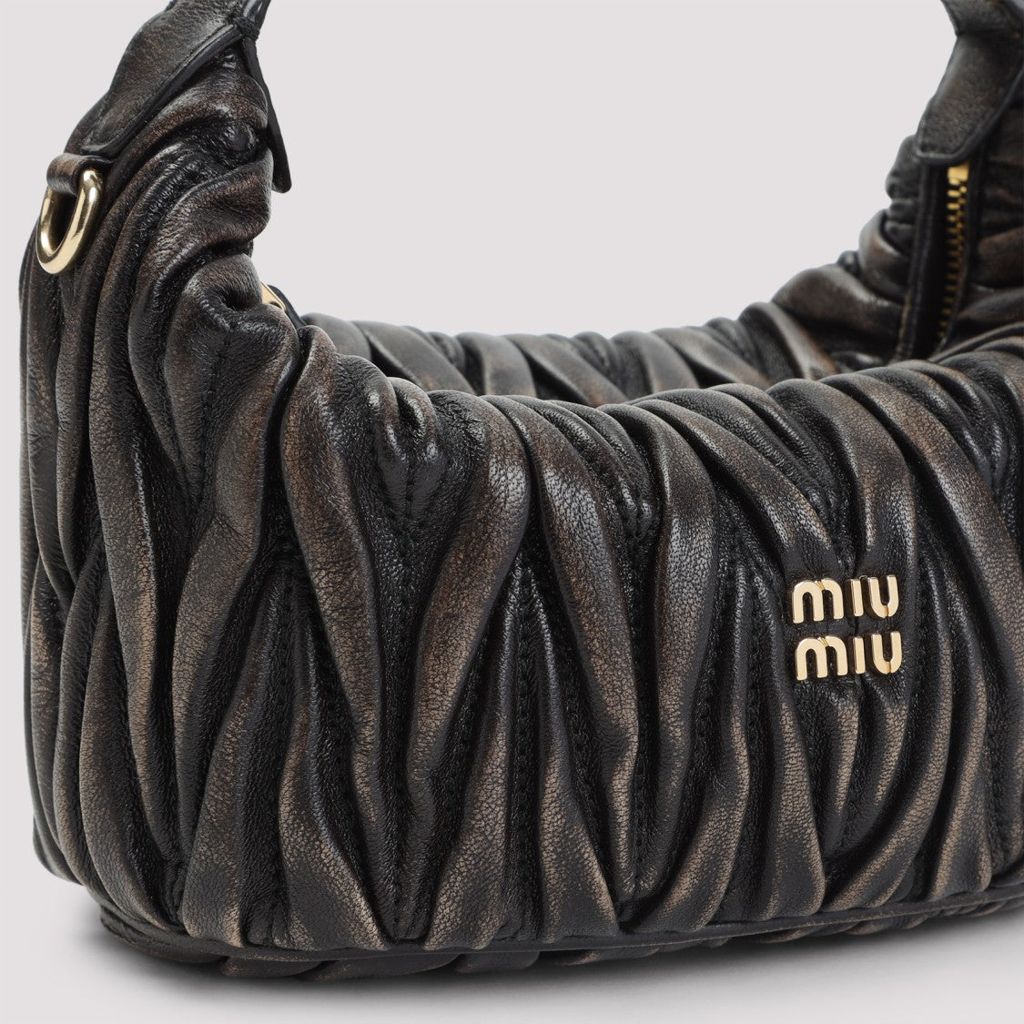 Miu Miu Ruched Leather Clutch With Detachable Strap