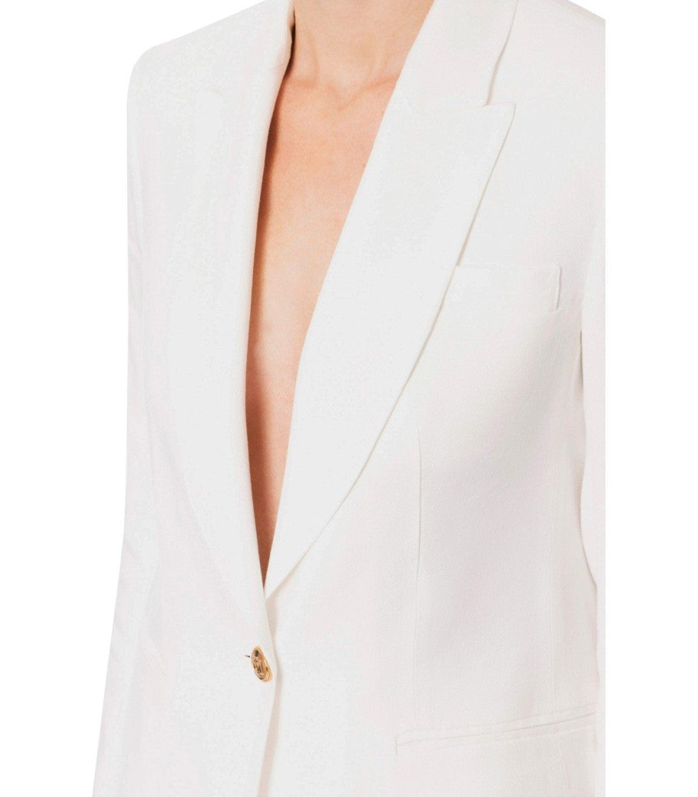 Elisabetta Franchi Ivory Linen Blend Single-Breasted Jacket