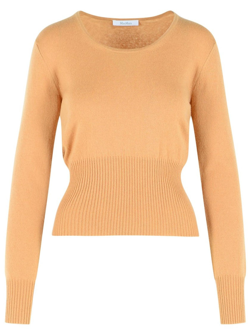 Max Mara Fine Knit Sweater With Wide Crewneck And Ribbed Details