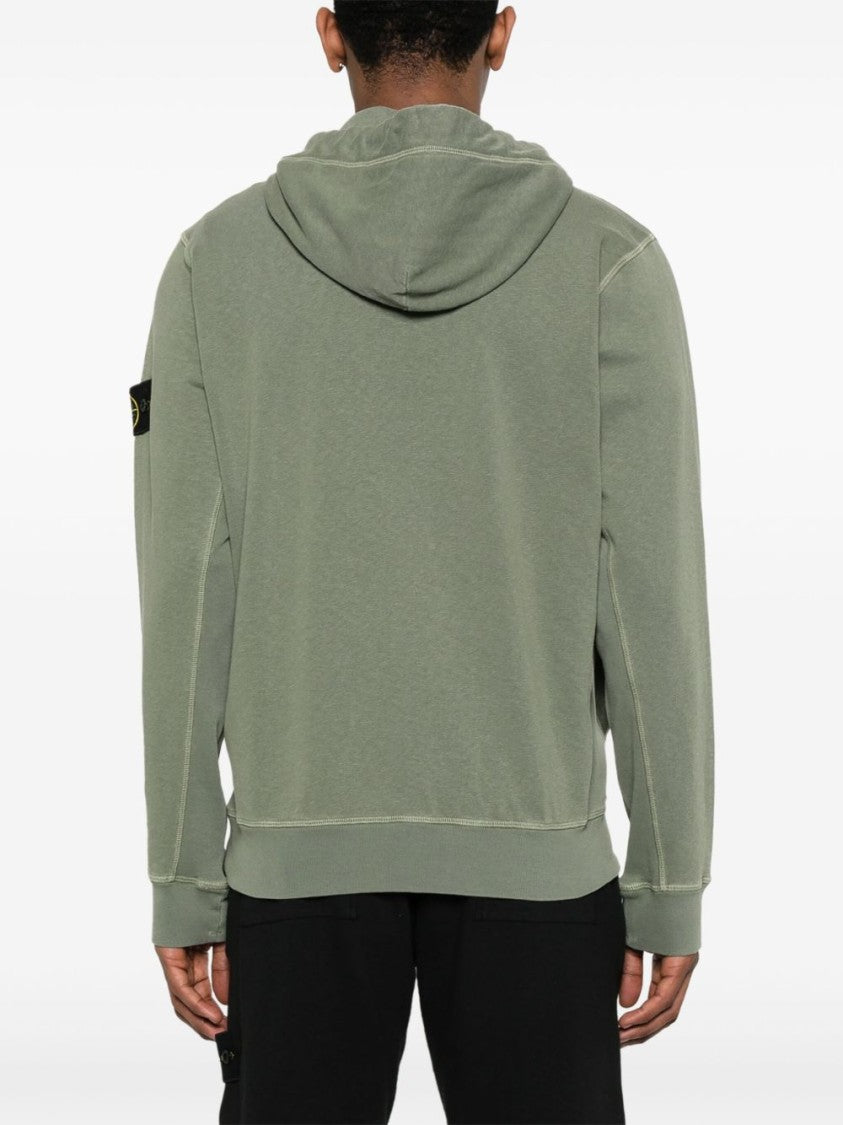 Stone Island Olive Green Slub Effect Zip-Up Hoodie