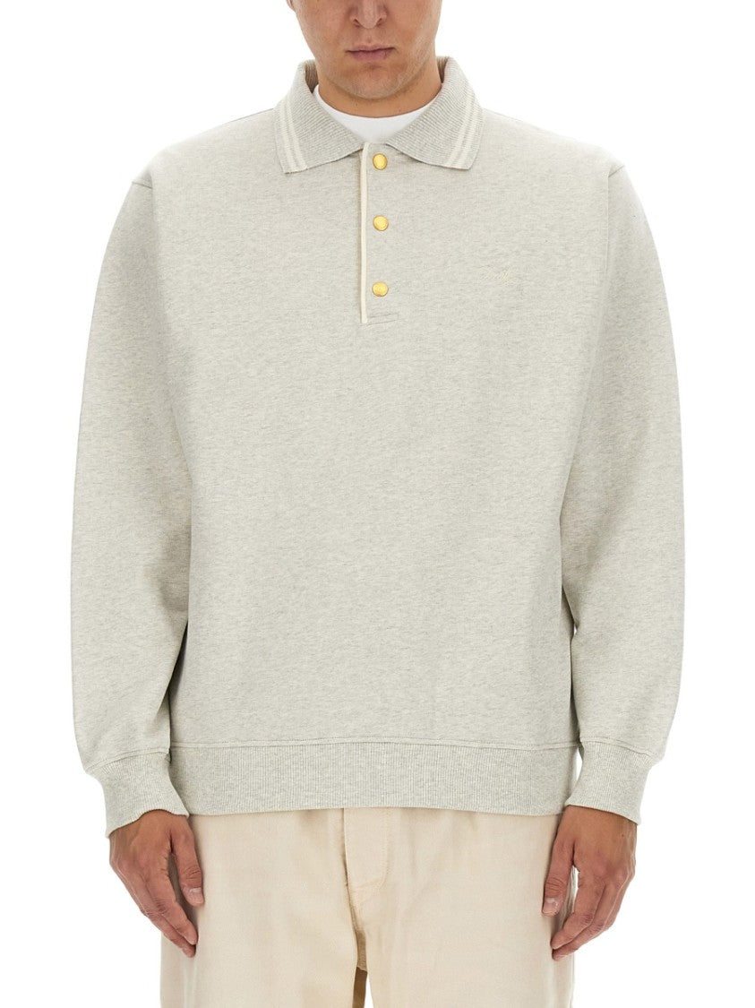 Drôle De Monsieur Textured Cotton Gold Buttons Sweatshirt
