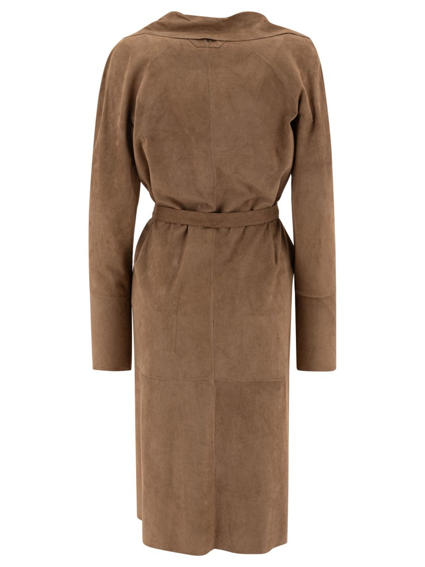 Salvatore Santoro Mid-Length Beige Ovine Leather Wrap Coat