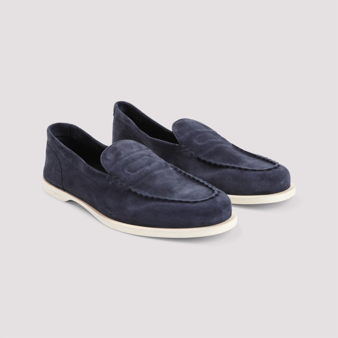 John Lobb Premium Blue Suede Loafers With Classic Moccasin Design
