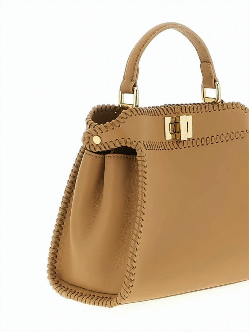 Fendi Structured Brown Leather Shoulder Bag
