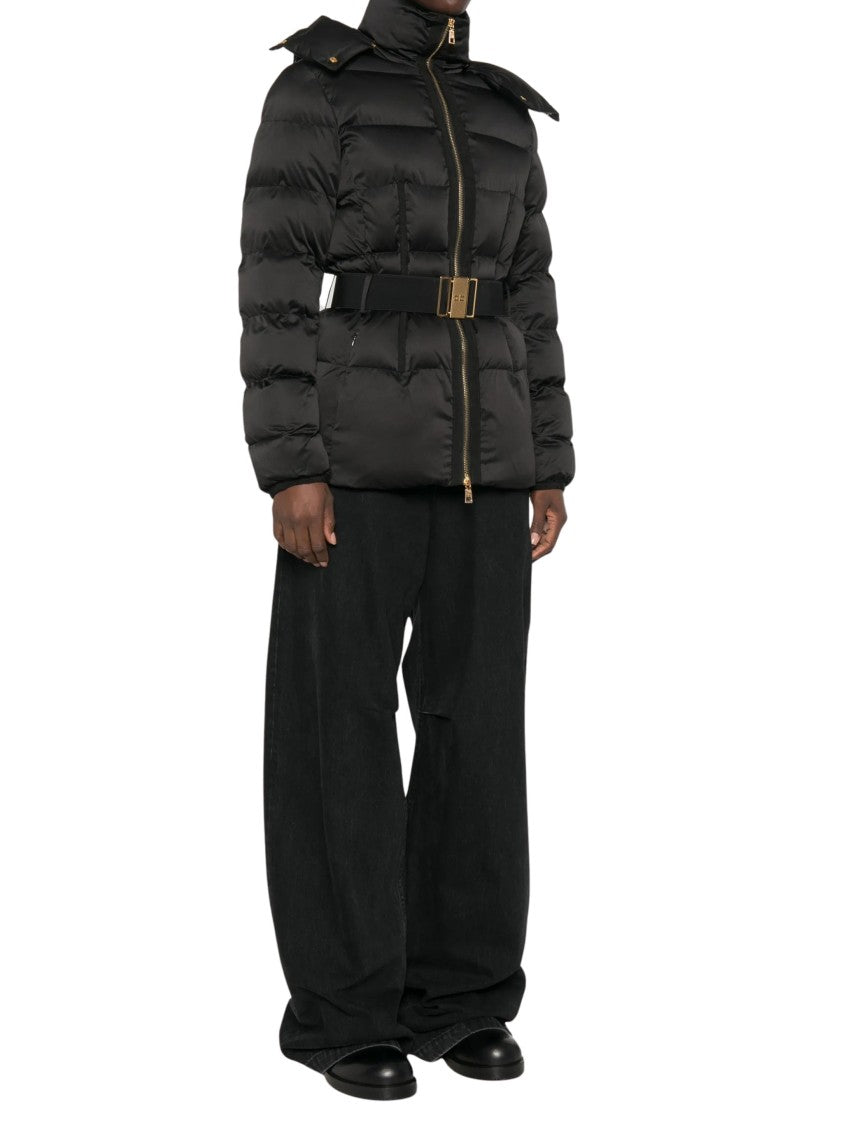 Elisabetta Franchi Black Quilted Hooded Polyester Down Coat