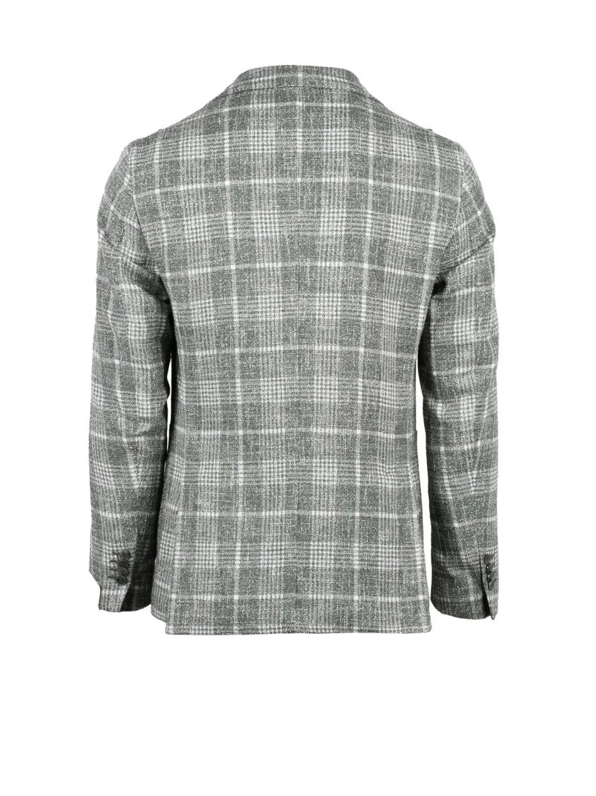 L.B.M. 1911 Olive Green Plaid Unlined Cotton-Blend Blazer