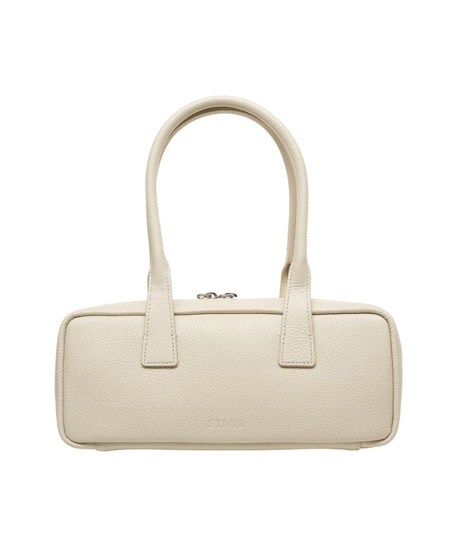 Staud Beige Leather Shoulder Bag With Embossed Logo